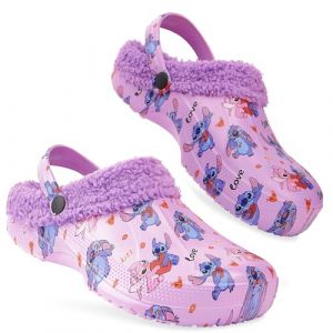 Disney Stitch Sabots Femme avec Doublure Polaire Chaussures de Jardin avec ou sans Charms Chaussons Hiver Cadeau Femme (Stitch Violet, 35/36 EU) (Get Trend., neuf)