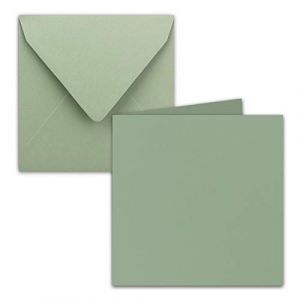 Lot de 10 cartes pliantes carrées, 15 x 15 cm, avec enveloppes, en eucalyptus (vertes), collage humide, pour cartes de vœux, invitations et plus encore (GUSTAV NEUSER GmbH, neuf)