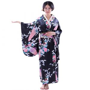 Robe Japonaise Geisha Robe Yukata Blossom Peignoir Satin Robe Kimono Robe de Nuit Femme Robe de Chambre Longue Femme Traditionnelle Japonaise Kimono Japonaise de Femmes de Kimono Robe de Carnaval (Beythetly, neuf)