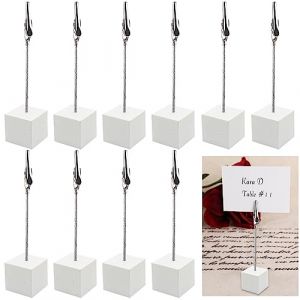 Porte Clip M&eacute;mo, 10 Supports &agrave; Clip en Bois Pour Carte de Table, Porte Photo Avec Clips, Porte Note/Photo Vertical Cube, Blanc (WJCX-EU, neuf)
