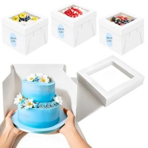 LYSHOOCE 3 Pi&egrave;ces Bo&icirc;te G&acirc;teau Transport avec Fen&ecirc;tre 30 &times; 30 &times; 30 cm, Bo&icirc;tes &agrave; G&acirc;teau Carton pour G&acirc;teaux Jusqu&rsquo;&agrave; 12 inch de Diam&egrave;tre (LikShun, neuf)