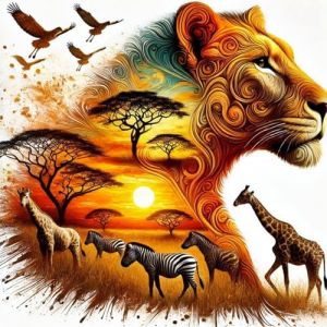RICUVED Lion Diamond Painting Kit -Animaux Peinture Diamant 5D DIY pour Adultes, Kit Complet de Broderie Diamant Diamant Strass Point de Croix Cristal Painting pour Murale Décoration 30X30 cm (FANDIJIA, neuf)
