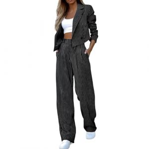 Richymfa Tailleur Femme d'&Eacute;t&eacute; &Eacute;l&eacute;gant de C&eacute;r&eacute;monie Tailleur avec Pantalon Femme Ouvert Devant Formelle Combinaison Manches Longues Complet Pantalon et Blazer Pantalon et Veste Automne Hiver, Noir , S (YTHGNB, neuf)