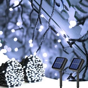 BrizLabs Guirlande Solaire Noël, [Lot de 2] 22M 200 LED Guirlande Lumineuse Solaire Extérieur Étanche 8 Modes Décoration Guinguette Lumière pour Jardin Balcon Terrasse Clôture Arbre Fête, Blanc Froid (Vegalife-EU, neuf)