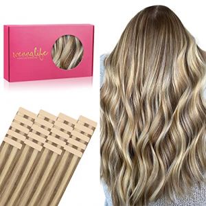 WENNALIFE Extension Cheveux Naturel Adhesive, 40cm 50g 20pcs Extension Adhesive Cheveux Naturel, Extension Cheveux Naturel Remy Invisibles, Blond doré (wennalife-FR, neuf)
