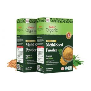 Radico ORGANIC METHI 100% Naturel BIO Organic Vegan Croissance des Cheveux, Anti-Perte, Anti-Vieillissement, Care, Volume, Poudre Nourrissante Masque Cheveux et Shampoing 2 en 1 avec ECOCERT, HALAL (ORGANIChaarverf, neuf)