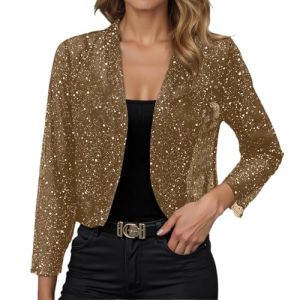 Veste &agrave; paillettes pour femme de style bol&eacute;ro - Veste courte ouverte &agrave; paillettes pour les occasions festives - Blazer &eacute;l&eacute;gant pour robes de soir&eacute;e et f&ecirc;tes (GUnakd, neuf)