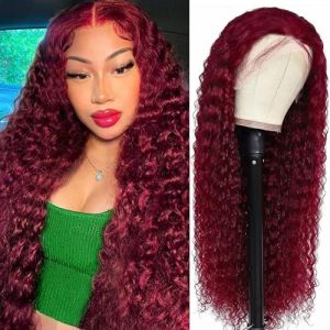 Burgundy Perruque Bresilienne Cheveux Humain Lace Front Wig Human Hair Perruque Femme Naturelle Cheveux Humain Unprocessed Virgin Hair 180% Density Rouge Vineux 18 Pouces (Fopeela_Hair, neuf)
