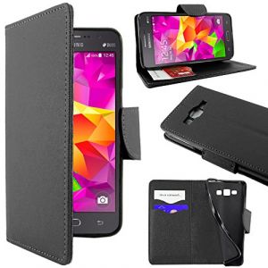 ebestStar - Coque Compatible avec Samsung Grand Prime Galaxy G530F, Value Edition G531F Etui PU Cuir Housse Portefeuille Porte-Cartes Support Stand, Noir [Appareil: 144.8 x 72.1 x 8.6mm, 5.0''] (ebestPro-fr, neuf)