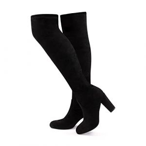Botte Haute Femme Talon Botte Longue Femme Hiver Élégante Doublure Bottines Femme Talon Confortable Cuir Lacet Équitation Bloc 9.5 Cm F Noir 36 (Free Mobile OU, neuf)
