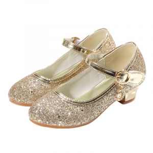 Eleasica Fille Chaussures de Princesse Princesse Elsa Anna Cendrillon Paillettes D&eacute;guisement Talon Haut Doux Halloween No&euml;l Anniversaire F&ecirc;te Carnaval Cosplay,Or,34 EU (Eleasica, neuf)