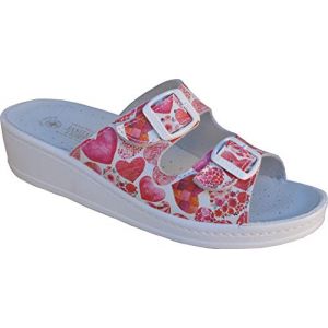 Sanital Light - Mule Femme Cuir Maison | Semelle Anatomique Anti-Shock | L&eacute;g&egrave;ret&eacute; Confortable | Compens&eacute;e 4 cm, Coeurs Rouges, Taille 41 EU (Popshoe, neuf)