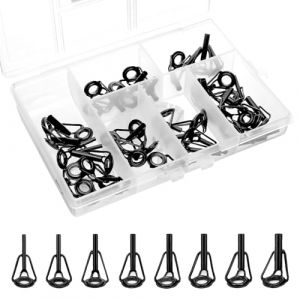 QWORK® 40 Pièces Anneau Canne a Peche Kit de réparation, Anneau de Pointe de Canne à Pêche avec Anneaux de Guidage en Céramique en Acier Inoxydable 8 Tailles pour la Plupart des Types de Cannes (shavinglikes, neuf)