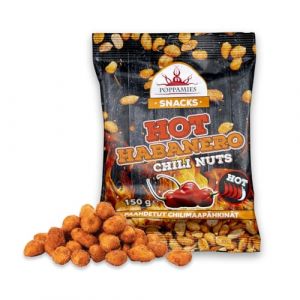 Poppamies Cacahuètes épicées au piment habanero - Les cacahuètes épicées sont un excellent choix pour grignoter - Sans gluten, sans lactose, végétaliennes - Piquant : Fort - 150g (Lukata LTD, neuf)