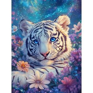 Bimkole 5D DIY Diamond Painting Kits Tigre Blanc, Animaux &agrave; Fleurs Broderie Diamant Kits De Broderie Au Point De Croix Strass Rond R&eacute;sine Peinture D&eacute;cor &agrave; La Maison 30x40 cm (Bimkole FR, neuf)