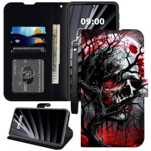 BWEGRHE &Eacute;tui portefeuille pour Samsung Galaxy S25, cuir PU avec rabat magn&eacute;tique, b&eacute;quille et fente pour cartes de cr&eacute;dit et dragonne, t&ecirc;te de mort entour&eacute;e d'arbre (BWEGRHE, neuf)