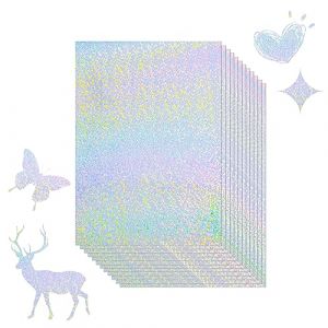 10 Feuilles Papier Autocollant Holographique,A4 Film Transparent Imperm&eacute;able Auto-Adh&eacute;sif,Arc-en-ciel Film Vinyle Holographique Papier,pour Imprimante &agrave; Jet d'Encre et Laser (justsumme, neuf)