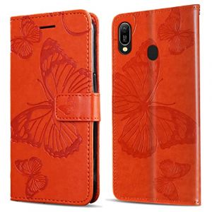 DENDICO Coque pour Huawei Y6 2019 / Honor 8A, Papillon Imprimé Housse en Cuir PU Magnétique Portefeuille, Étui à Rabat pour Huawei Y6 2019 / Honor 8A, Orange (DENDICO, neuf)