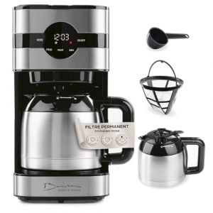Barista Cafetière filtre avec thermos | Minuteur 24h & filtre permanent | Pour 8 tasses de café | Cafetière pour poudre [Acier inoxydable] (DS e-Sales GmbH, neuf)