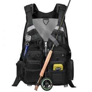 Gonex Gilet de Pêche à La Mouche pour Hommes et Femmes, Gilet de Pêche Réglable Confortable avec Plusieurs Poches et Bandes Réfléchissantes pour La Pêche à La Mouche, La Pêche à La Truite, Noir (Peak Circle Kft, neuf)