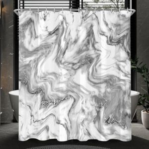 Lerores Rideau de Douche 150 x 200 cm, Textile Anti-Moisissure Marbre, Bas Lest&eacute;, Hydrofuge, Rideaux de Bain Lavables en Polyester avec 12 Oeillets et Anneaux de Rideau de Douche pour Salle de Bain (yuan ying MAYY, neuf)