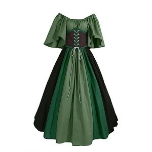 Robe Costume Medieval Femme Victorienne Steampunk Vintage Steampunk Costume Couleur D'épissure Corset Style de Cour Victorienne DéGuisement DéGuisements Dress Halloween Renaissance Robe Viking Femme (mailaoboss, neuf)