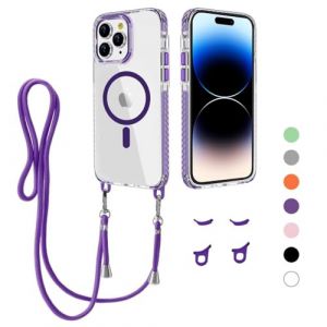MBSLFY Coque avec Cordon pour iPhone 14 Pro, Compatible MagSafe, Anti-Rayures Housse Case Cover, Ultra Fine Magnetique Antichoc TPU Etui Protection pour iPhone 14 Pro, Violet fonc&eacute; (Haoyulu, neuf)