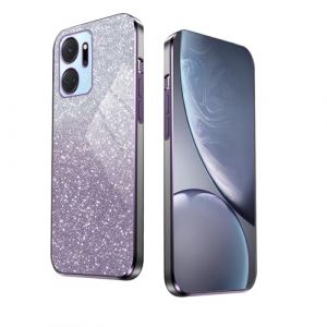 WBWONE Glitter Coque pour Huawei Honor X7a, Bordure &Eacute;lectroplaqu&eacute;e, Housse Protection Flexible, Antichoc &Eacute;tui Souple avec Autocollants Paillettes - Violet (Welldan, neuf)
