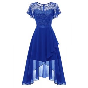 Wedtrend Robe de Soir&eacute;e &Eacute;l&eacute;gante pour Femme - Cocktail en Mousseline de Soie avec Dentelle - Mi-Longue pour Mariage et Remise de Dipl&ocirc;me, Bleu Roi, S (WedTrend, neuf)