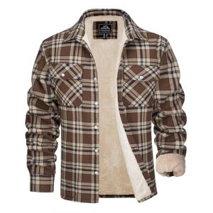 MAGCOMSEN Veste d'hiver pour homme - Doubl&eacute;e - Veste thermique &agrave; carreaux - Chemise de loisirs avec plusieurs poches - En coton - Chaude, marron, L (MAGCOMSEN SHOP, neuf)