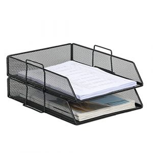 EasyPAG Lot de 2 Métal Portrait Empilable Corbeilles à Courrier A4 Banette de Rangement Bureau Porte Revue Organisateur de Magazine Bannette Papier Range Document,Noir (EasyPAG-EU, neuf)