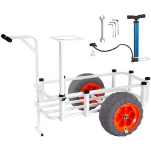 VEVOR Chariot de Pêche de Plage Capacité de Charge 158,75 kg Chariot avec 8 Supports de Canne à Pêche Roues Gonflables en PU 406 mm Chariot de Sable en Aluminium Robuste pour Pique-nique, Plein Air (New Clear FR, neuf)