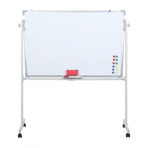 Tableau Blanc Magnétique Double Face sur Pied 90×60 cm – Hauteur et Inclinaison Réglables, Roulettes Verrouillables, Accessoires Inclus (Zoukie, neuf)