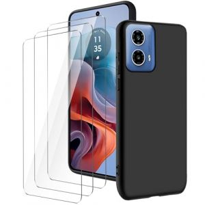 LYZXMY Coque pour Motorola Moto G34 5G(6.5") Noir Housse + 3 x Verre tremp&eacute; Protection &eacute;cran, Souple Silicone &Eacute;tui Protection Bumper TPU T&eacute;l&eacute;phone Case Cover (SLMY, neuf)