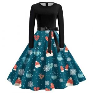 Robe de No&euml;l pour Femme Robe De Noel Femme Rouge Motif de No&euml;l Renne Robe de No&euml;l Robe de Cocktail Casual Party Soir&eacute;e Vintage Ann&eacute;e 50s Pin-Up Rockabilly Swing Robe &agrave; Pois D&eacute;guisement No&euml;l (BAULMD（90% Big Promotion Without Discount Code ）, neuf)