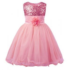 JerrisApparel Petite Fille Paillette Fête Fleur Robe de Cérémonie Bal Banquet Tulle (6 Ans, Rose) (Umupi EU, neuf)