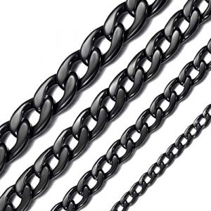 Longue Chaine Maillon Cubaine pour Pendentif 76 cm Homme Acier Collier Noir Enfant Garçon Fine 3 mm Chaines Femme Inoxydable Gourmette Fille Bijoux Cadeau Fête des Pères Papa Noël (ChainsHouse Jewellery, neuf)