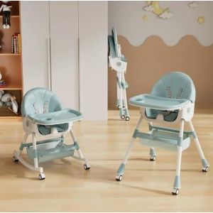 XANNI 4 en 1 Chaise Haute B&eacute;b&eacute; Pliable, avec Harnais 5 Points et Double Plateau D&eacute;tachable, Reclinable, Id&eacute;al pour Repas, Jeu et Sommeil (muxixi, neuf)