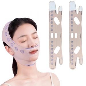 Masque minceur en forme de V,Gaine Double Menton,Gaine Visage Anti Double Menton,R&eacute;utilisable Masque En Forme De V,Pour &Eacute;liminer L'Affaissement De La Peau Lifting Raffermissant Anti-Rides (2PC) (Meicccyi, neuf)