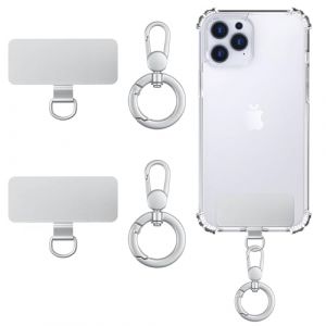 MoKo Kit S&eacute;curit&eacute; T&eacute;l&eacute;phone &times;2, Anneaux Rotatifs 360&deg; &times;2, Onglets de Lani&egrave;re M&eacute;talliques Ultra-Fins, Connecteurs Antichute en Acier Inoxydable pour Coque Int&eacute;grale, Argent (KnoWhite, neuf)