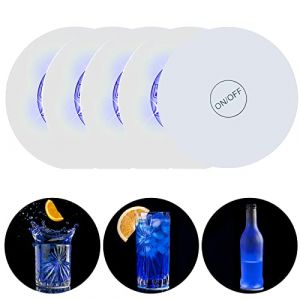 sous-Verres LED pour Bar, Lot de 4 sous-Verres à Cocktail Lumineux, LED sous-Verres Bar bière sous-Verres Light Club, Mariage, Bar, décoration de fête. (Bleu) (HUHUL, neuf)