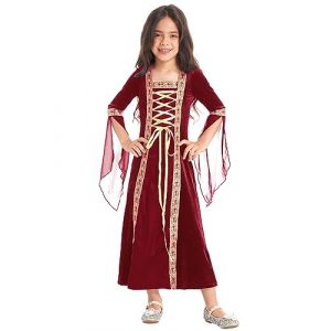 Freebily Enfant Retro Robe Vintage Princesse Renaissance Médiéval Gothique Robe De Soirée Fille Déguisement Carnaval Fête Mascarade Vampire Cosplay 3-16 Ans Rouge Vin 9-10 ans (MissPretty, neuf)