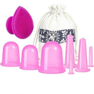 Lot de 8 ventouses en silicone, Silicone Massage Cups Soins du Corps Ventouse Anti-cellulite, Ventouses corps, Ventouses visage, Ventouses Eye, Brosse de nettoyage du visage (Rose) (XSEXO, neuf)