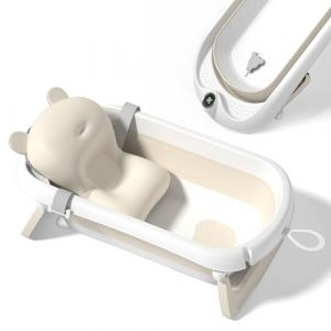 Baignoire Bébé Pliable XXL Avec Coussin De Bain Bebe Et Thermomètre Intégré - Baignoire Enfant Avec Siege De Bain Pour Bebe - baignoire Bebe Sur Pied - Idéal Pour Cadeau De Naissance Fille Ou Garçon (SUPERBE BEBE®, neuf)
