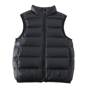 Maeau - Gilet Sans Manches Fille Garçon Printemps Automne Hiver Enfants Doudoune Sans Manches Manteaux Chaude Légère Veste en Duvet Zippé Imperméable - Noir - 6-7 Ans (YDAEU, neuf)
