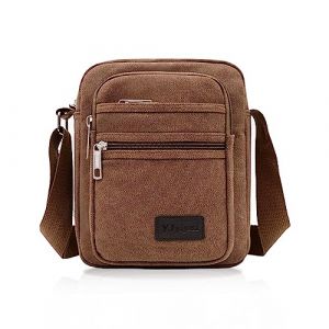 FuninCrea Sacoche Homme Décontracté, Sacoche Homme Bandouliere en Toile, Sacs Bandoulière Hommes Multi-Poches pour Téléphone Portable, Petite Sacoche Hommes pour Sport, Voyages, Randonnée (Brun) (HHJD Distribution, neuf)