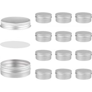 SRTSTR 12 Pièces Pots en Aluminium Petit Pot Creme Vide 50ml Boite Metallique Ronde Boite Aluminium Cosmetique de Voyage avec Couvercle pour Maquillage, Crème, Baume à Lèvres (Argent) (YIDEGUANG, neuf)