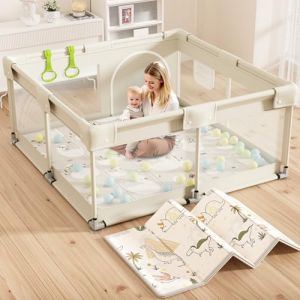 Lertantri 120×120cm Parc Bebe avec Tapis, Beige Parc Enfant, Petit Parc pour Bebe avec Barrières, Parc Bébé en Tissu Oxford, Parc De Jeux Bébé pour Appartement (CHARLOTTE COLT INVESTMENT LTD, neuf)