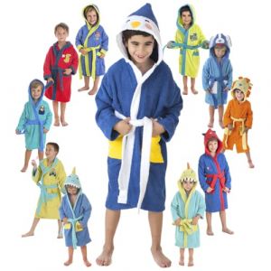 LEBENGOOD - Peignoir Enfant Gar&ccedil;on Fille Adolescent Unisexe - 100% Coton OEKO-TEX&reg; - 2 Poches, Ceinture, Capuche, Peignoir en &eacute;ponge tr&egrave;s douce avec broderies (2-4 Pinguin) (LEBENGOOD, neuf)