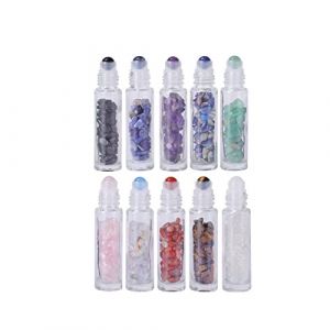 10ml Bouteilles à Rouleaux de Pierres Précieuses, 10Pcs Flacons Roll-on en Verre Rechargeable avec Roller des Pierres Précieuses et Cristal Pépites pour Huile Essentielle Échantillons de parfum (WitchFanMallDirectEU, neuf)